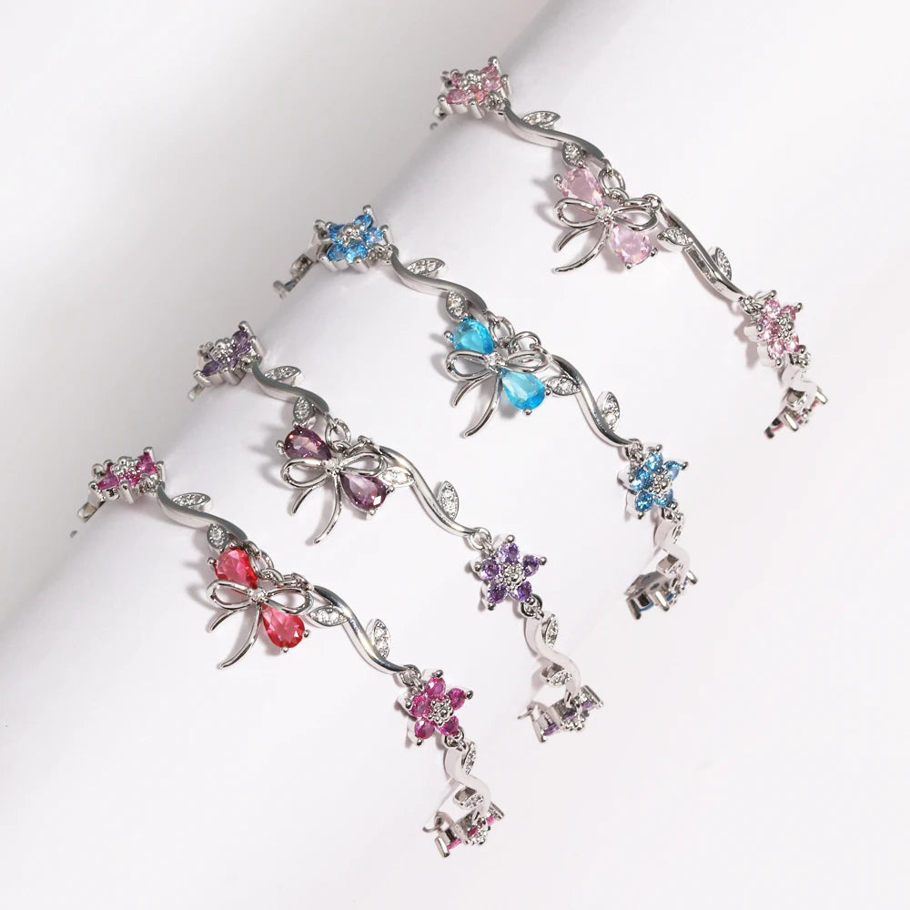 Crystal Bow Charm Bracelet